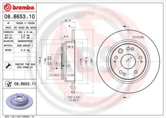 A.B.S. 08.B653.10 - Bremžu diski www.autospares.lv