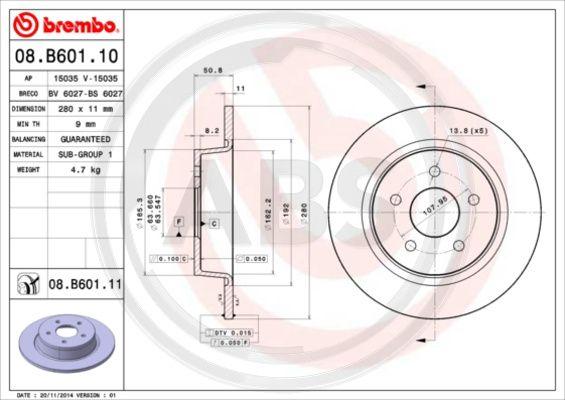 A.B.S. 08.B601.11 - Bremžu diski autospares.lv