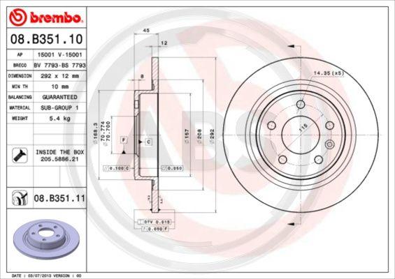 A.B.S. 08.B351.11 - Bremžu diski www.autospares.lv