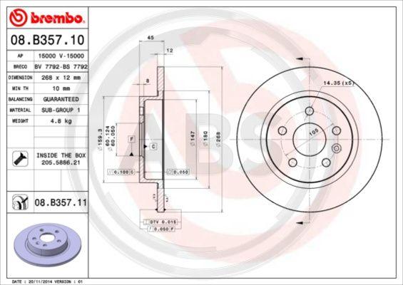 A.B.S. 08.B357.10 - Bremžu diski www.autospares.lv