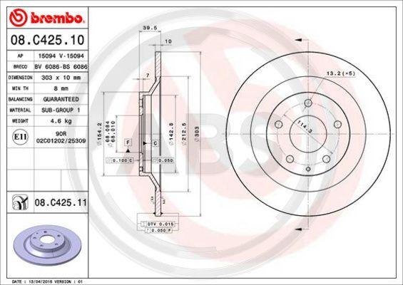 A.B.S. 08.C425.11 - Bremžu diski www.autospares.lv