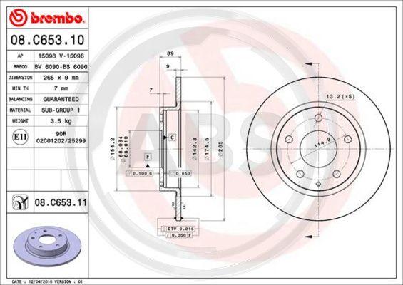 A.B.S. 08.C653.11 - Bremžu diski www.autospares.lv