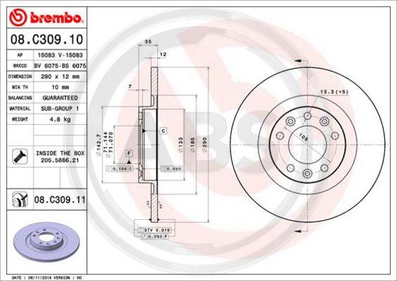 A.B.S. 08.C309.11 - Bremžu diski www.autospares.lv