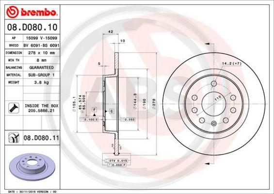 A.B.S. 08.D080.11 - Bremžu diski www.autospares.lv