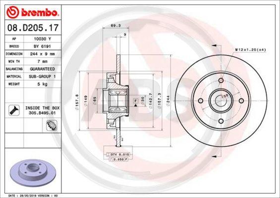 A.B.S. 08.D205.17 - Bremžu diski www.autospares.lv