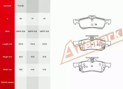 Acemark 112726 - Тормозные колодки, дисковые, комплект www.autospares.lv