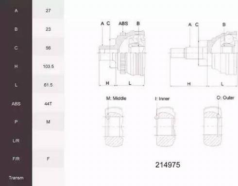 Acemark 214975 - Šarnīru komplekts, Piedziņas vārpsta www.autospares.lv