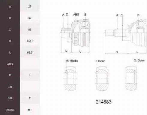 Acemark 214883 - Šarnīru komplekts, Piedziņas vārpsta www.autospares.lv