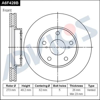 Advics A6F428B - Bremžu diski autospares.lv