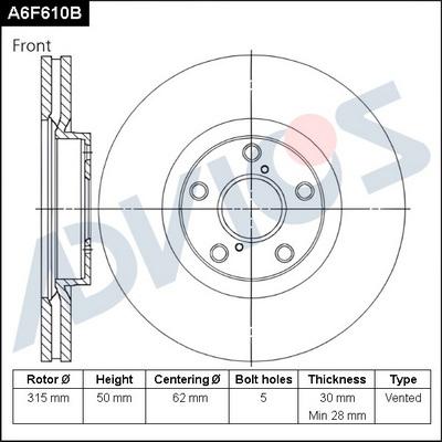 Advics A6F610B - Bremžu diski autospares.lv