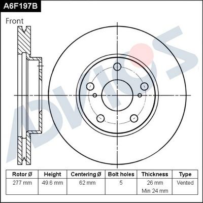 Advics A6F197B - Bremžu diski autospares.lv