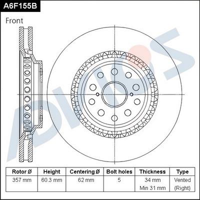 Advics A6F155B - Bremžu diski autospares.lv