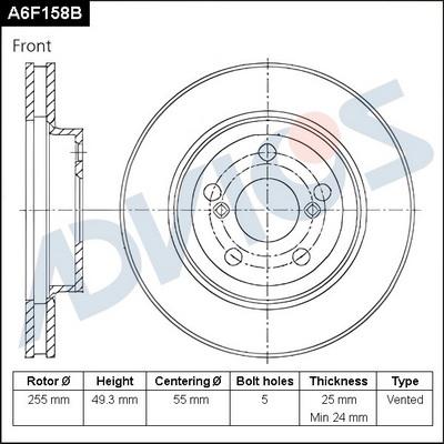 Advics A6F158B - Bremžu diski www.autospares.lv