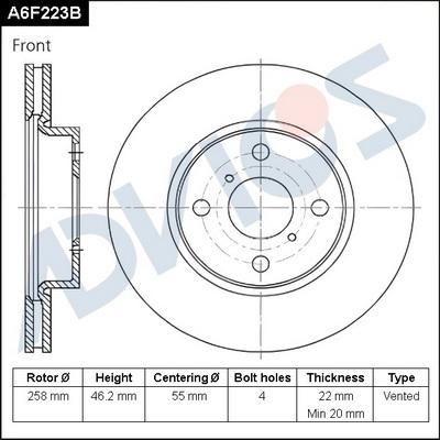 Advics A6F223B - Bremžu diski www.autospares.lv