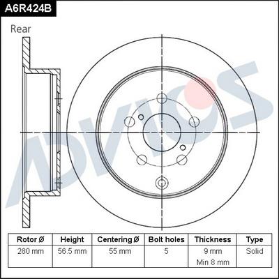 Advics A6R424B - Bremžu diski www.autospares.lv