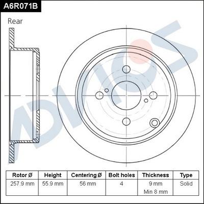 Advics A6R071B - Bremžu diski autospares.lv