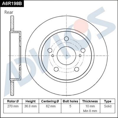 Advics A6R198B - Bremžu diski www.autospares.lv