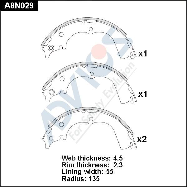 Advics A8N029 - Brake Shoe Set www.autospares.lv