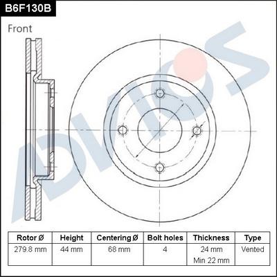 Advics B6F130B - Bremžu diski www.autospares.lv