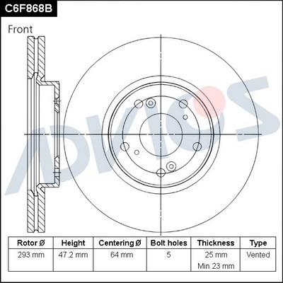 Advics C6F868B - Bremžu diski www.autospares.lv