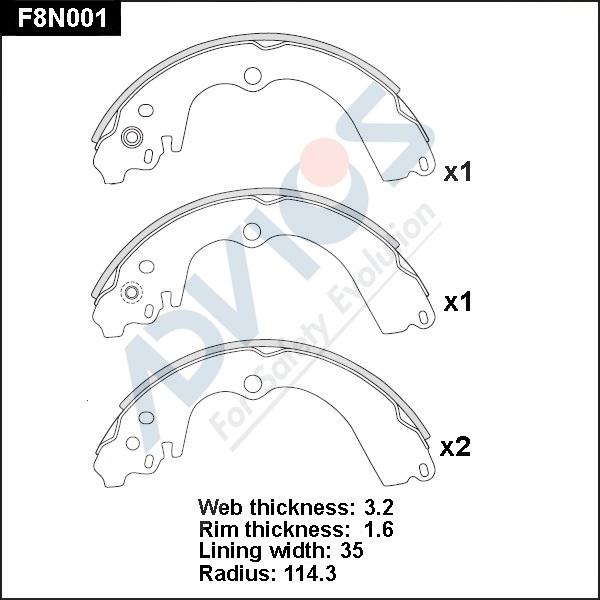 Advics F8N001 - Brake Shoe Set www.autospares.lv