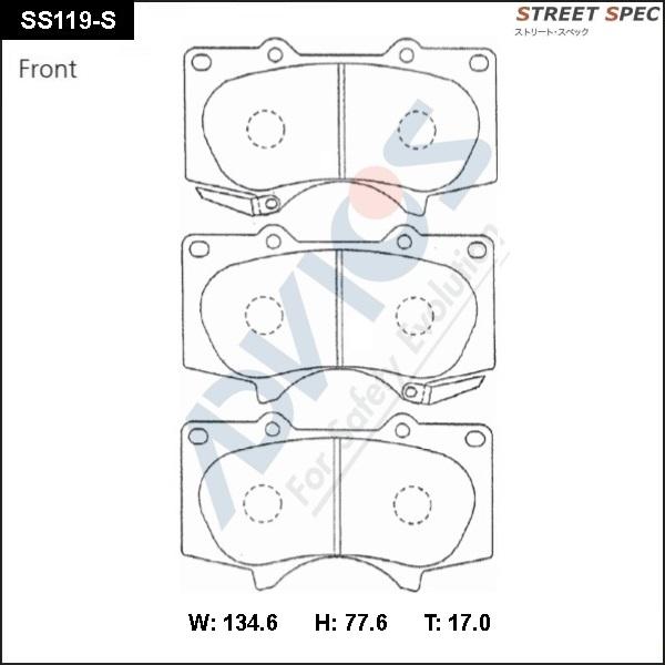 Advics SS119-S - Bremžu uzliku kompl., Disku bremzes www.autospares.lv