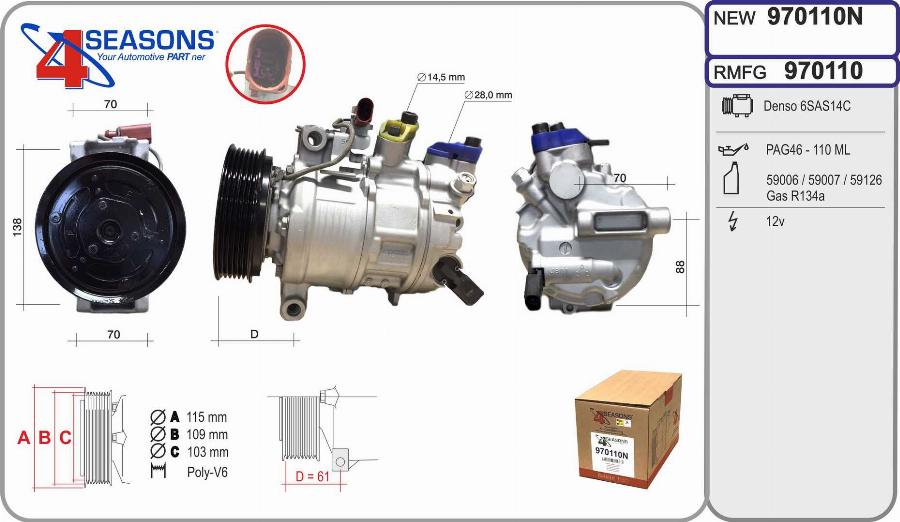 AHE 970110N - Compressor, air conditioning www.autospares.lv