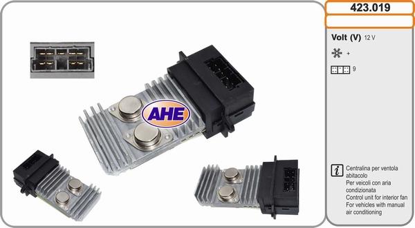 AHE 423.019 - Vadības bloks, Elektroventilators (Motora dzesēšana) www.autospares.lv