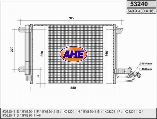 AHE 53240 - Kondensators, Gaisa kond. sistēma www.autospares.lv