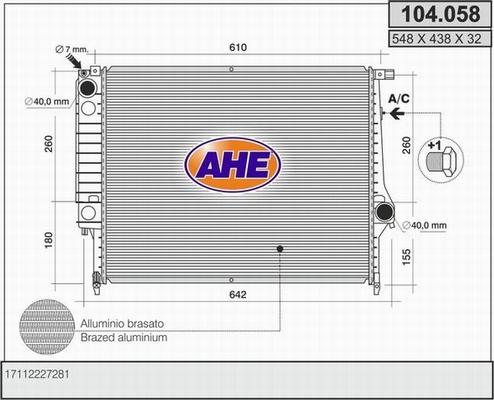 AHE 104.058 - Radiators, Motora dzesēšanas sistēma www.autospares.lv