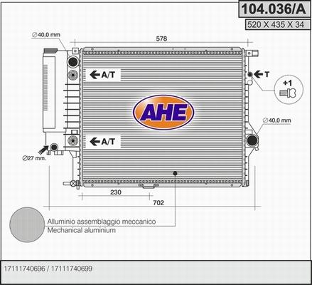 AHE 104.036/A - Radiators, Motora dzesēšanas sistēma www.autospares.lv