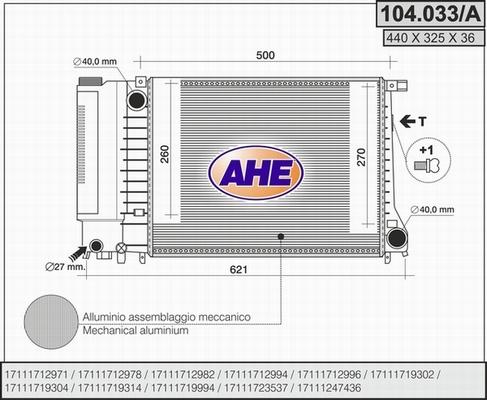 AHE 104.033/A - Radiators, Motora dzesēšanas sistēma www.autospares.lv