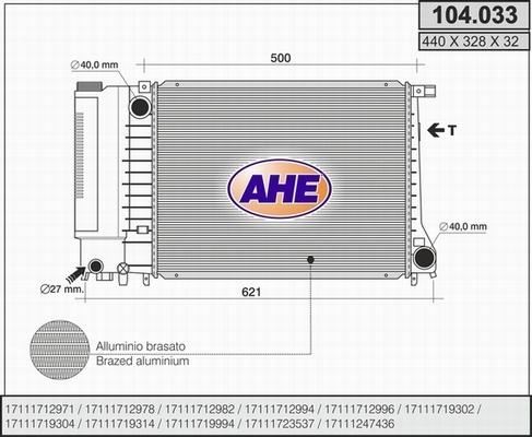 AHE 104.033 - Radiators, Motora dzesēšanas sistēma www.autospares.lv