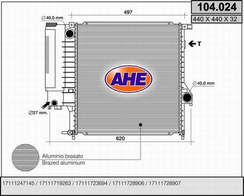 AHE 104.024 - Radiators, Motora dzesēšanas sistēma www.autospares.lv