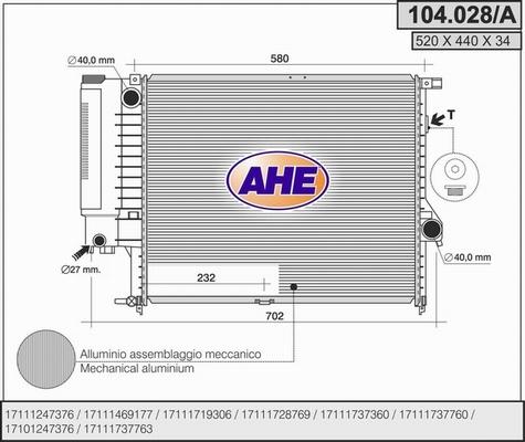 AHE 104.028/A - Radiators, Motora dzesēšanas sistēma www.autospares.lv