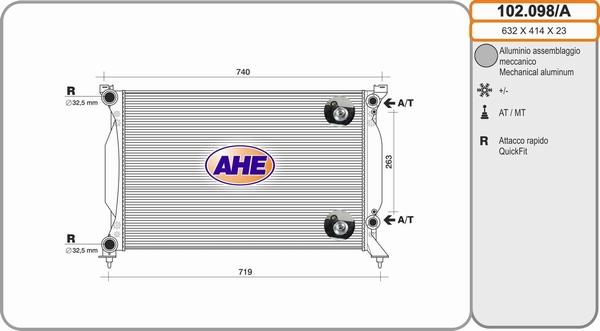 AHE 102.098/A - Радиатор, охлаждение двигателя www.autospares.lv