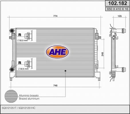 AHE 102.182 - Radiators, Motora dzesēšanas sistēma autospares.lv