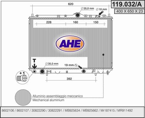 AHE 119.032/A - Radiators, Motora dzesēšanas sistēma www.autospares.lv