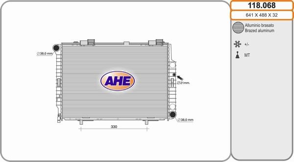 AHE 118.068 - Radiator, engine cooling www.autospares.lv