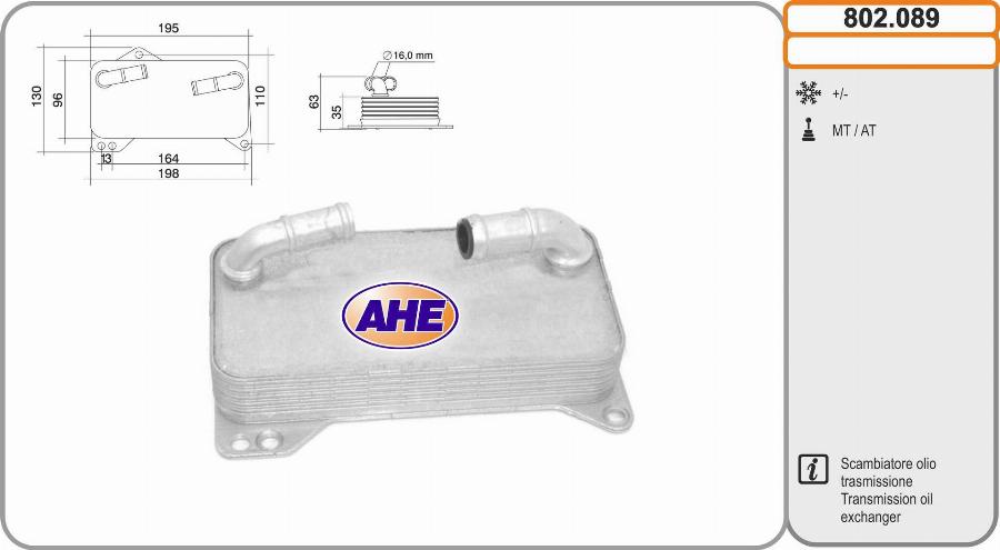 AHE 802.089 - Масляный радиатор, двигательное масло www.autospares.lv