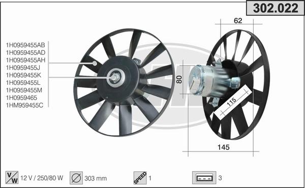 AHE 302.022 - Ventilators, Motora dzesēšanas sistēma autospares.lv