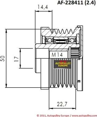 AINDE AF228411 - Шкив генератора, муфта www.autospares.lv