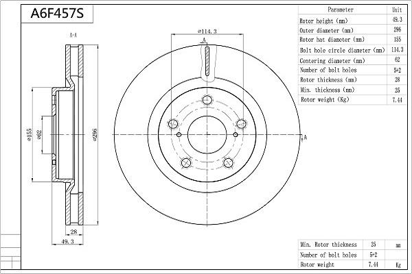 Aisin A6F457S - Bremžu diski autospares.lv