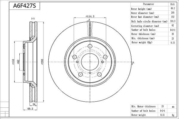 Aisin A6F427S - Bremžu diski www.autospares.lv