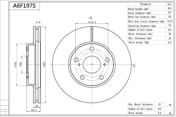 Aisin A6F197S - Bremžu diski www.autospares.lv