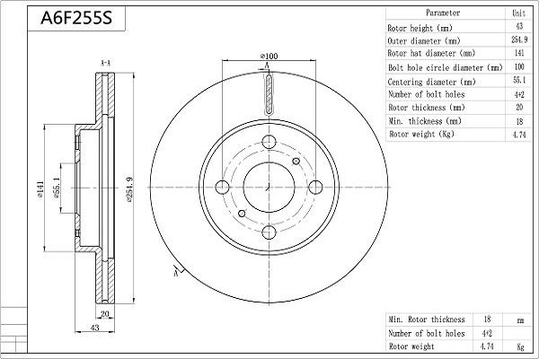 Aisin A6F255S - Bremžu diski www.autospares.lv