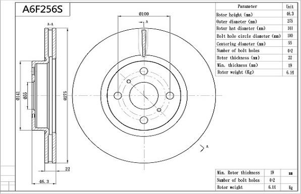 Aisin A6F256S - Bremžu diski www.autospares.lv