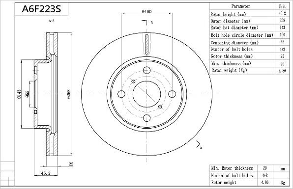 Aisin A6F223S - Bremžu diski www.autospares.lv