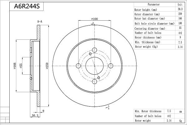 Aisin A6R244S - Bremžu diski www.autospares.lv