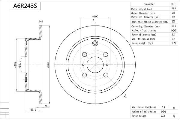 Aisin A6R243S - Bremžu diski www.autospares.lv